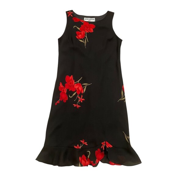 Vintage Jessica Howard Floral Ruffle Slip Mini Dress Black Red 8 Petite Romantic - Picture 1 of 8